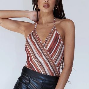 Backless Retro 70s Print V-Neck Princess Polly Quinn Halter Bodysuit